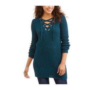 Teal Lace Up Sweater